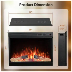 ectq9f13lpl80b_1 jpg - Lareira Elétrica de Embutir A66x86L Digital, Luz LED, Chama Ajustável 3D e Temporizador, 1500W, 110v, XBEAUTY, Preto