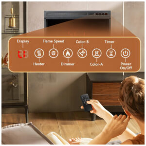 ectq9f13lpl80b_3 jpg - Lareira Elétrica de Embutir A66x86L Digital, Luz LED, Chama Ajustável 3D e Temporizador, 1500W, 110v, XBEAUTY, Preto