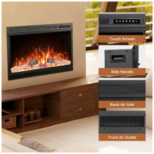 ectq9f13lpl80b_4 jpg - Lareira Elétrica de Embutir A66x86L Digital, Luz LED, Chama Ajustável 3D e Temporizador, 1500W, 110v, XBEAUTY, Preto