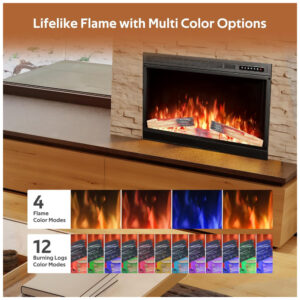 ectq9f13lpl80b_5 jpg - Lareira Elétrica de Embutir A66x86L Digital, Luz LED, Chama Ajustável 3D e Temporizador, 1500W, 110v, XBEAUTY, Preto