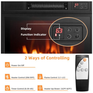 ectq9qjry9z70b_4 jpg - Lareira Elétrica de Embutir A44x48L com Controle Remoto e Luz de LED, 1400W, 110v, TANGKULA, Preto