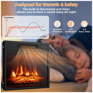 ectq9qjry9z70b_5 jpg - Lareira Elétrica de Embutir A44x48L com Controle Remoto e Luz de LED, 1400W, 110v, TANGKULA, Preto