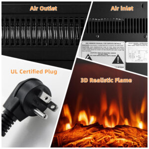 ectq9qjry9z70b_6 jpg - Lareira Elétrica de Embutir A44x48L com Controle Remoto e Luz de LED, 1400W, 110v, TANGKULA, Preto