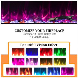 Lareira Elétrica de Embutir A44x172L com Temporizador e Chamas Realista, 110V 1500W, Oxhark Flame, Preta