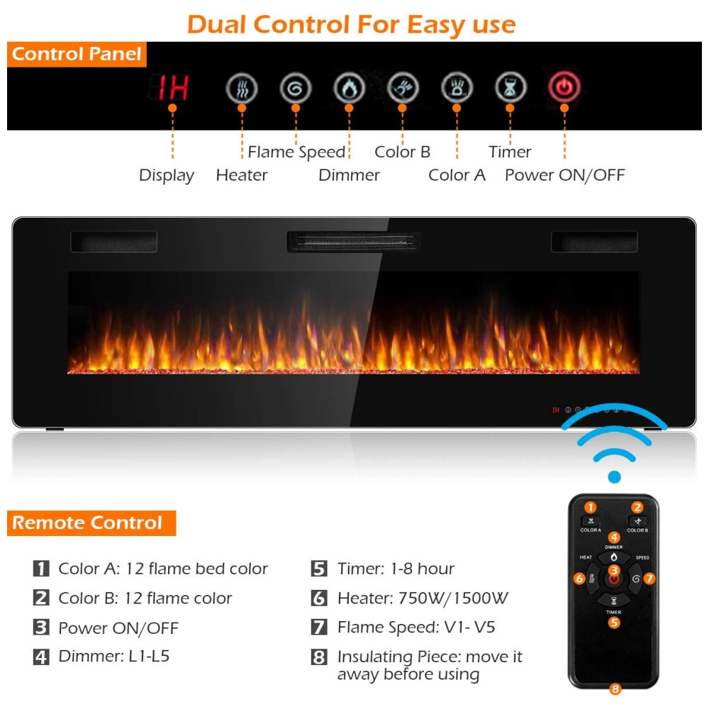 ectqb3zj5q980b_6 jpg - Lareira Elétrica Tangkula de 152 cm,Aquecedor Elétrico para Instalação na Parede ou Montado na Parede com Cor e Velocidade de Chama