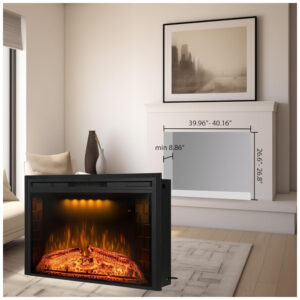 Lareira Elétrica de Embutir A69x109L com Crepitação de Som, 110V 1500W, Benrocks, Preta