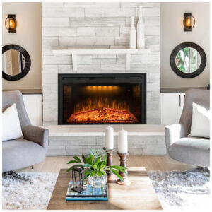 Lareira Elétrica de Embutir A69x109L com Crepitação de Som, 110V 1500W, Benrocks, Preta