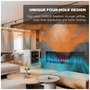 ectqb54lvwpb0b_5 jpg - Lareira Elétrica de Embutir A45x182L com Controle Remoto e Temporizador, 110V 1500W, LEMBERI, Preta