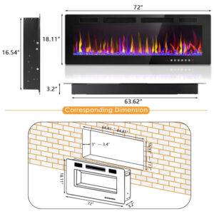 ectqb54lvwpb0b_6 jpg - Lareira Elétrica de Embutir A45x182L com Controle Remoto e Temporizador, 110V 1500W, LEMBERI, Preta