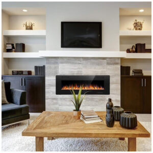 Lareira Elétrica de Embutir A45x127L cm com Chamas Ajustáveis, Temporizador, Controle Remoto e Digital, 110V 1500W, Joy Pebble, Preta