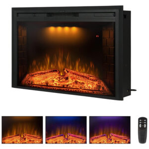 Lareira Elétrica de Embutir A69x101L com Controle Remoto e Chamas Ajustavel, 110V 1500W, Benrocks, Preta