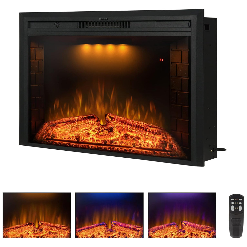 Lareira Elétrica de Embutir A69x101L com Controle Remoto e Chamas Ajustavel, 110V 1500W, Benrocks, Preta