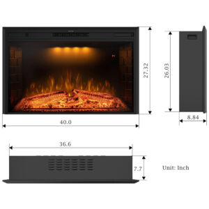 Lareira Elétrica de Embutir A69x101L com Controle Remoto e Chamas Ajustavel, 110V 1500W, Benrocks, Preta