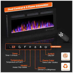 Lareira Elétrica de Embutir A43x101L com Controle Remoto e Temporizador, 110V, BETELNUT, Preta