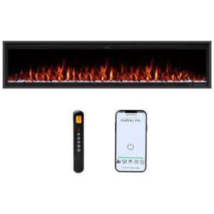 Lareira Elétrica de Embutir A42x188L cm com Controle Remoto por APP, Wi Fi, Slim Recessed e 13 Cores de Chama, 110V 1500W, Benrocks BI74Z, Preta