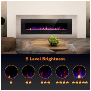 Lareira Elétrica de Embutir A45x106L com Controle Remoto e Temporizador, 110V, R.W.FLAME, Preta