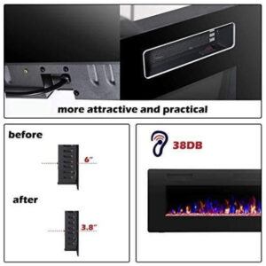 Lareira Elétrica de Embutir A45x106L com Controle Remoto e Temporizador, 110V, R.W.FLAME, Preta