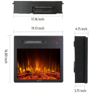 Lareira Elétrica de Embutir A42x48L, com Controle Remoto Chamas Ajustáveis, 1000W, 110v, MOCIFI F18 17LT, Preto