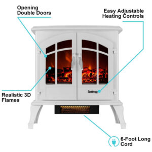 ectqcbu8tj510b_2 jpg - Lareira Elétrica com Chamas 3D Ajustáveis, 750W 1500W, 110v, E Flame USA, Branca