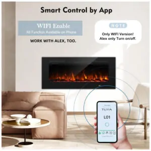 ectqcfqz4y6d0b_1 jpg - Lareira Elétrica Inteligente de 127 cm com Wi Fi, 5 Ajustes de Chama, Troncos ou Cristais, Controle de Temperatura por Painel Touch, Masarflame