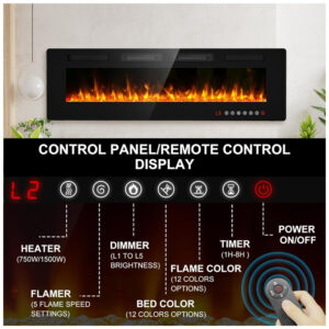 ectqcjrkkldb0b_2 jpg - Lareira Elétrica BREEZEHEAT 152 cm, Montada na Parede Independente, com Aquecedor, Controle Remoto, Tela Touch, Chama LED, Timer 8h, 750w 1500w.