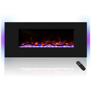 ectqd43gytw90b_0 jpg - Lareira Elétrica de Embutir A45x106L com Controle Remoto, Alto Falante e Chama Ajustável com Conexão USB e AUX, 110v, CHEERWAY, Preto
