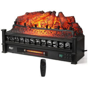 Lareira Elétrica Ecológica 26 66cm com Controle Remoto, Toras de Pinho Realista, Cores de Chama Ajustáveis e Temporizador, 110V 1500W, TURBRO EF26 PB, Preta