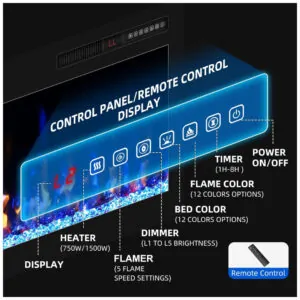 ectqdbx9t6cd0b_1 jpg - Lareira Elétrica 173 cm, Revestimento Ultra Estreito, Montada na Parede, com Controle Remoto, Tela Touch, Aquecedor 1500W.Eueiriup