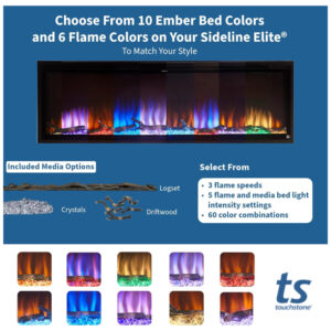 Lareira Elétrica de Embutir A48x251L com Controle Remoto e Chamas Multicolorida, 1500W, 110v, TOUCHSTONE, Preto