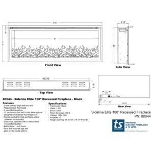 Lareira Elétrica de Embutir A48x251L com Controle Remoto e Chamas Multicolorida, 1500W, 110v, TOUCHSTONE, Preto