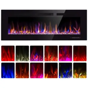 Lareira Elétrica de Embutir A45x152L cm com Controle de Temperatura, Chamas Multicoloridas, Temporizador e Controle Remoto, 110V 1500W, Xbeauty, Preta
