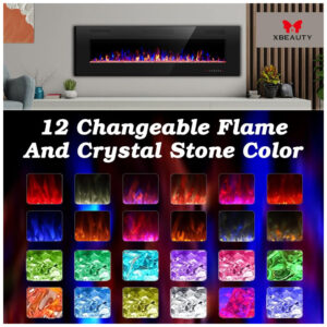 Lareira Elétrica de Embutir A45x152L cm com Controle de Temperatura, Chamas Multicoloridas, Temporizador e Controle Remoto, 110V 1500W, Xbeauty, Preta