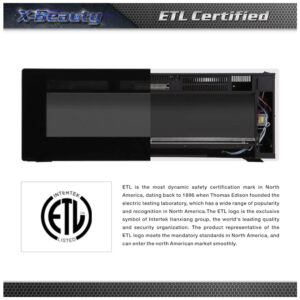 Lareira Elétrica de Embutir A45x152L cm com Controle de Temperatura, Chamas Multicoloridas, Temporizador e Controle Remoto, 110V 1500W, Xbeauty, Preta