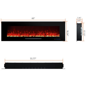 ectqdzbw118c0b_1 jpg - Lareira Elétrica de Embutir A46x182L cm com Controle Remoto, 13 Cores de Chamas, 5 Brilhos, e Temporizador, 110V 1500W, Oxhark Flame, Preta