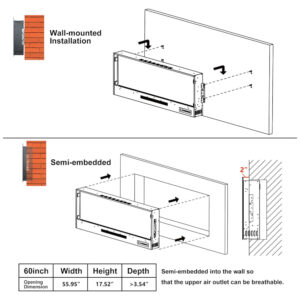 ectqdzbw118c0b_2 jpg - Lareira Elétrica de Embutir A46x182L cm com Controle Remoto, 13 Cores de Chamas, 5 Brilhos, e Temporizador, 110V 1500W, Oxhark Flame, Preta