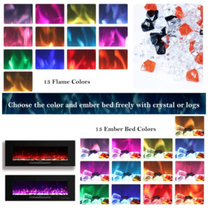 ectqdzbw118c0b_4 jpg - Lareira Elétrica de Embutir A46x182L cm com Controle Remoto, 13 Cores de Chamas, 5 Brilhos, e Temporizador, 110V 1500W, Oxhark Flame, Preta