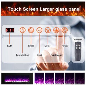 ectqdzbw118c0b_5 jpg - Lareira Elétrica de Embutir A46x182L cm com Controle Remoto, 13 Cores de Chamas, 5 Brilhos, e Temporizador, 110V 1500W, Oxhark Flame, Preta