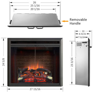 Lareira Elétrica Pura Flame de Embutir A60x68L com Controle Remoto e Porta de Vidro, 1500W, 110v, PURAFLAME, Preto