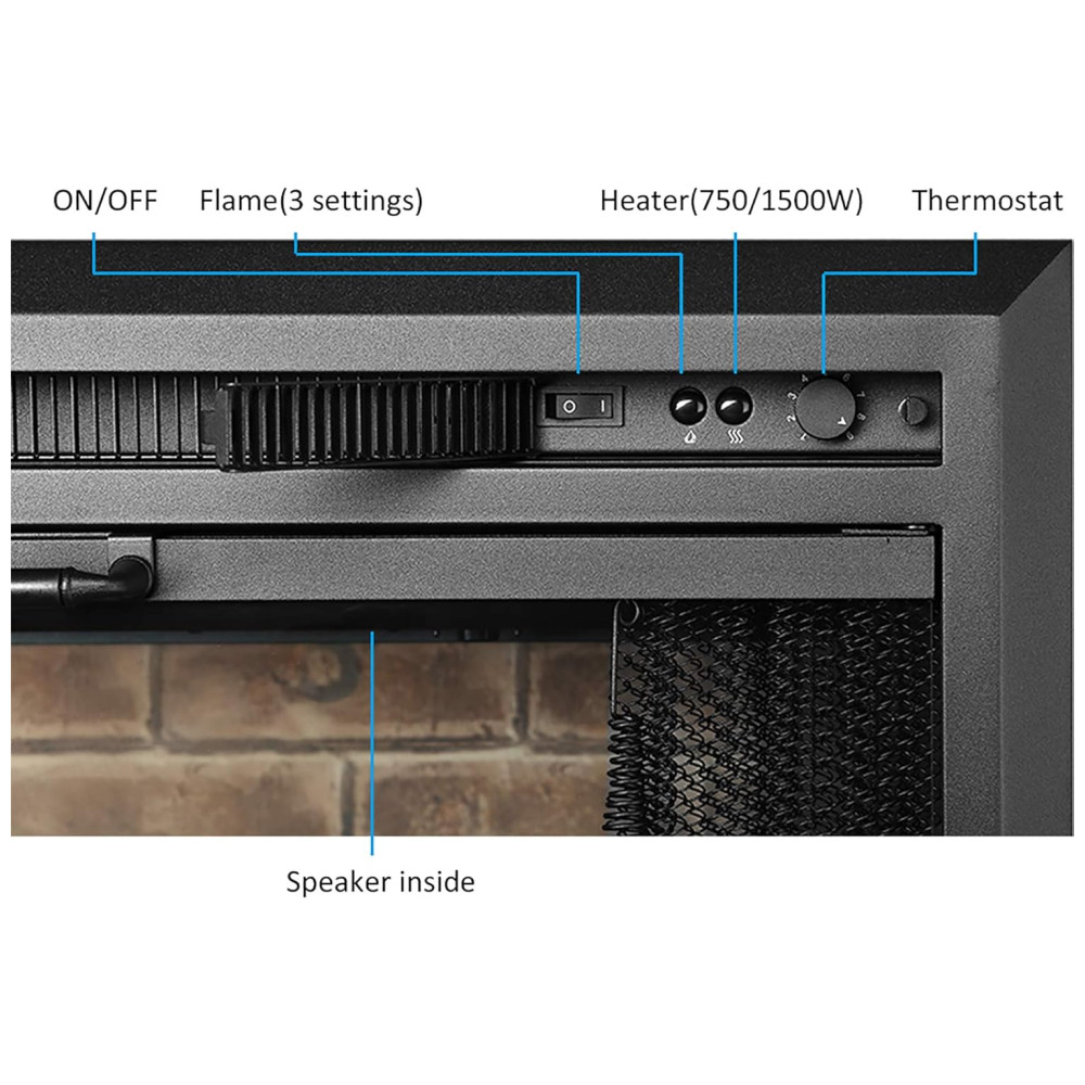 Lareira Elétrica Pura Flame de Embutir A60x68L com Controle Remoto e Porta de Vidro, 1500W, 110v, PURAFLAME, Preto