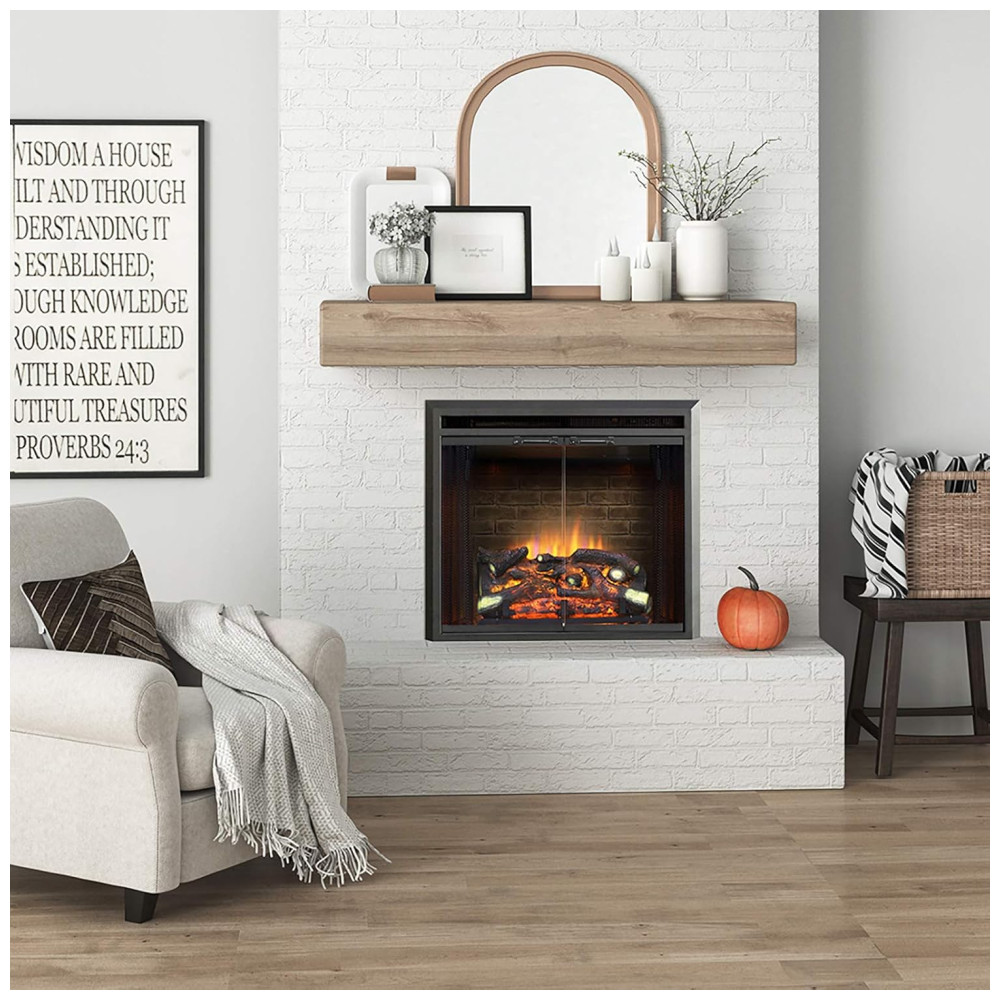 Lareira Elétrica Pura Flame de Embutir A60x68L com Controle Remoto e Porta de Vidro, 1500W, 110v, PURAFLAME, Preto