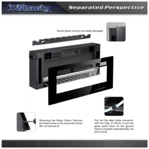 ectqfbbmws280b_4 jpg - Lareira Elétrica Xbeauty de 76 cm, Embutida ou de Parede, Linear, Ultrafina e Leve, LED, Tela Touch, Controle Remoto, 1500W