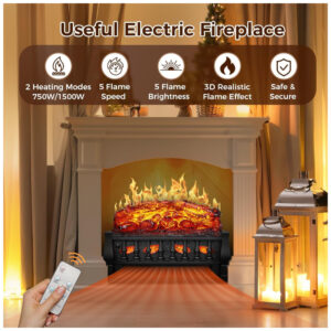 ectqfbzx95fc0b_3 jpg - Lareira Elétrica Ecológica 21 53 cm com Controle Remoto, Proteção Contra Superaquecimento, Brilho e Velocidade Ajustáveis, 110V 1500W, Joy Pebble, Preta