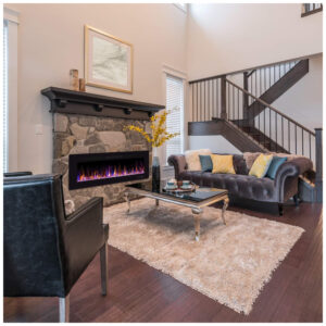 Lareira Elétrica de Embutir A46x91L, com Controle Remoto e Tela Sensível ao Toque, 1500W, 110v, XBEAUTY, Preto