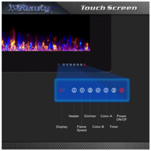 Lareira Elétrica de Embutir A46x91L, com Controle Remoto e Tela Sensível ao Toque, 1500W, 110v, XBEAUTY, Preto