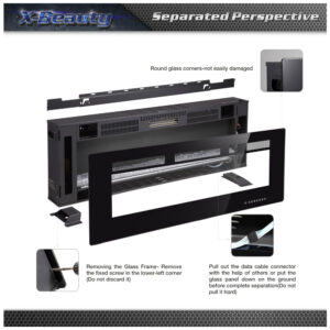 Lareira Elétrica de Embutir A46x91L, com Controle Remoto e Tela Sensível ao Toque, 1500W, 110v, XBEAUTY, Preto