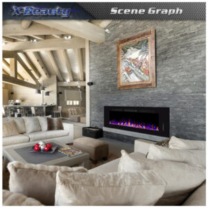 Lareira Elétrica de Embutir A46x91L, com Controle Remoto e Tela Sensível ao Toque, 1500W, 110v, XBEAUTY, Preto