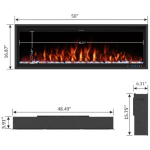 ectqfjbxncx90b_1 jpg - Lareira Elétrica de Embutir A42x127L cm com Controle Remoto por APP, 13 Cores de Chama Ajustáveis e Temporizador, 110V 1500W, Benrocks 50, Preta
