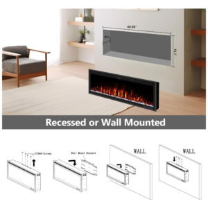 ectqfjbxncx90b_2 jpg - Lareira Elétrica de Embutir A42x127L cm com Controle Remoto por APP, 13 Cores de Chama Ajustáveis e Temporizador, 110V 1500W, Benrocks 50, Preta