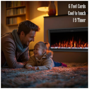 ectqfjbxncx90b_8 jpg - Lareira Elétrica de Embutir A42x127L cm com Controle Remoto por APP, 13 Cores de Chama Ajustáveis e Temporizador, 110V 1500W, Benrocks 50, Preta