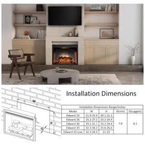 ectqfncnjdl80b_1 jpg - Lareira Elétrica de Embutir A62x71L cm com Controle Remoto e Som de Crepitação de Fogo, 110V 1500W, RICHFLAME, Preta